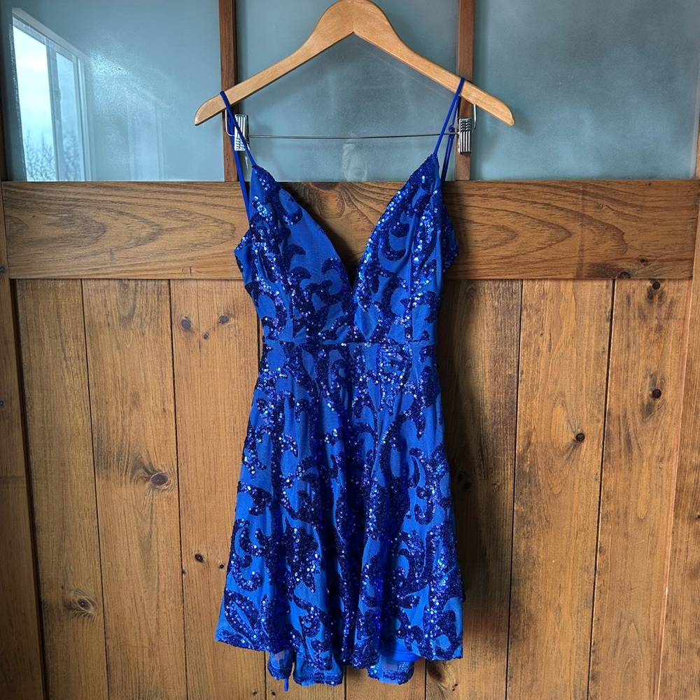 Lovely Day Royal Blue Sequin Spaghetti Strap Mini Dress